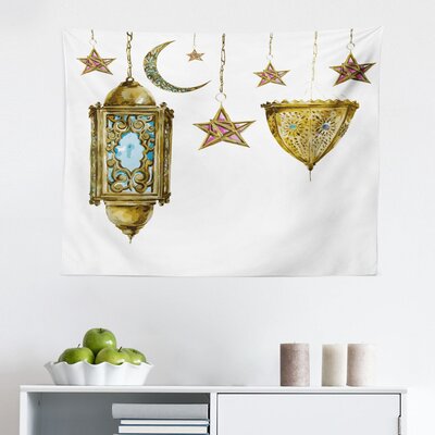 Ambesonne Lantern Tapestry, Traditional Hand Drawn Style Watercolor Crescent Moon And Stars Cultural, Fabric Wall Hanging Decor For Bedroom Living Roo -  East Urban Home, 84306E46F7EB4515924E52F084FEE084