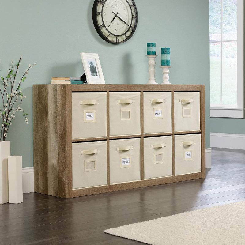 Sauder Stow-Away 8-Cube Organizer With Fabric Bins, Versatile Storage Solution For Home And Office