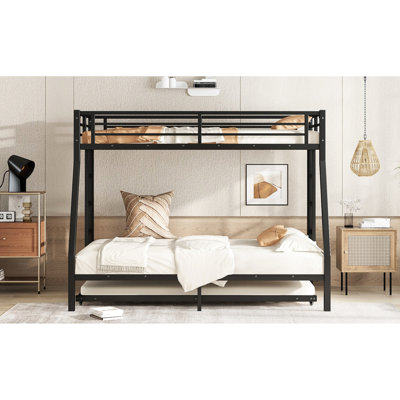 Twin Over Full Black Metal Bunk Bed With Trundle - Strong Construction, Silent Movement, Under Room, Thick Legs, Easy Assembly Process Size Trundle, Solid Noise , Storage, Design, Assemble