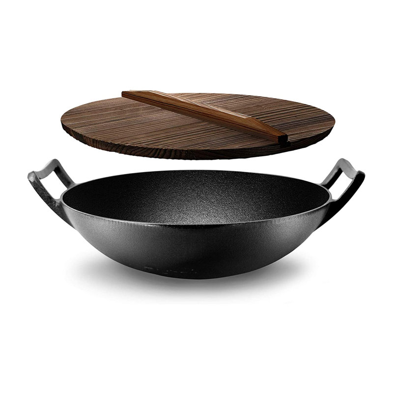 Nutrichef 14'' Non-Stick Cast Iron Wok with Lid