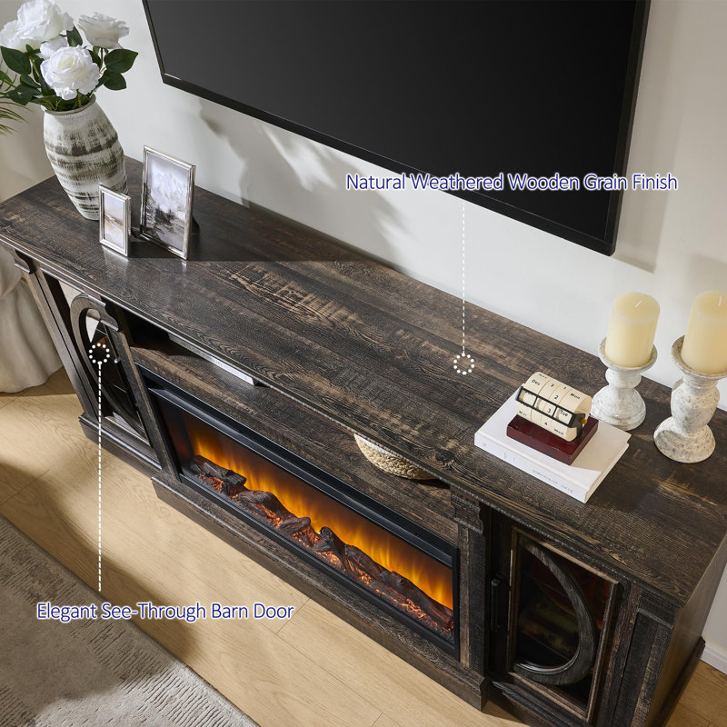 Meuble télé Crescent Fireplace, Chêne rustique foncé