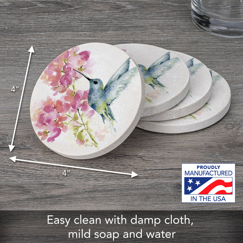 Lark Manor™ Hummingbird Watercolor 4-Pack Round Natural Sandstone Coasters