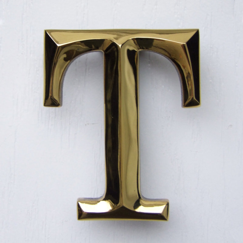 Letter Monogram Door Knocker, Brass, T