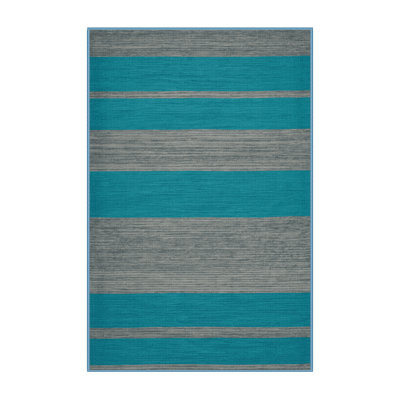 Machine Washable Horizontal Stripes Blue Area Rug