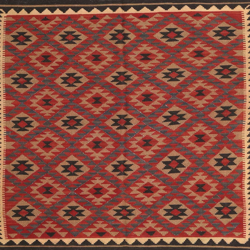 Tapis contemporain rouge / noir / brun, Carré 8 pi