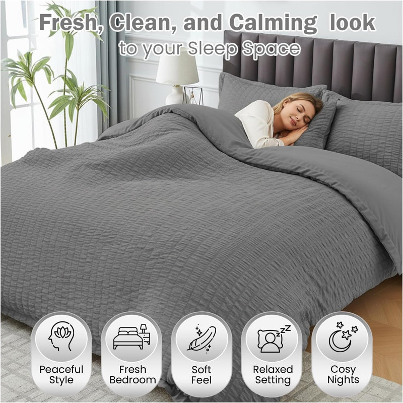 GC GAVENO CAVAILIA Duvet Cover Set, King Duvet Cover + 2 Standard Pillowcases, CHARCOAL