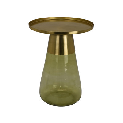 Palio Plant Stand Table, Round Metal Top, Glass Tapered Base by Benjara
