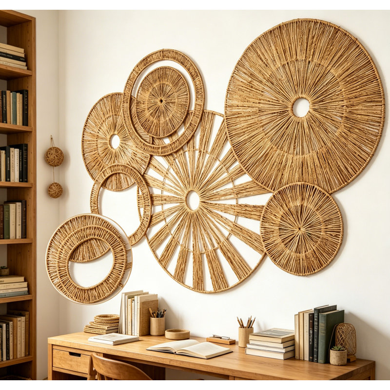 Panier mural en osier 6 pièces, décoration murale tissée à la main naturelle, panier suspendu rustique pour salon, chambre à coucher, salle de bain