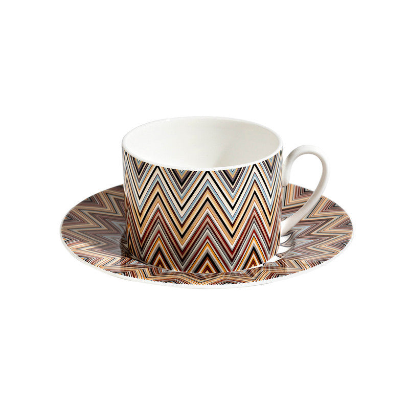 Zig Zag Bone China Teacup, Blue/Cream/White/Red