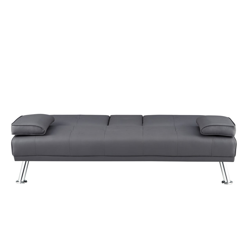 Canapé-lit simple en cuir végétalien Wayd, Similicuir gris