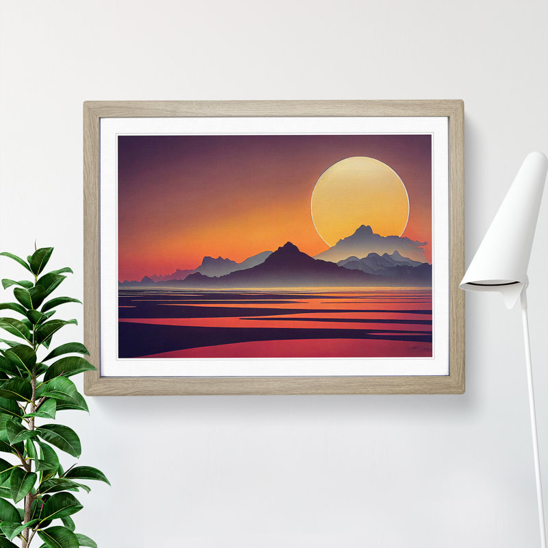 Daring Mountain Sunset - Framed Print, 34cm H x 46cm W x 2cm D, Oak