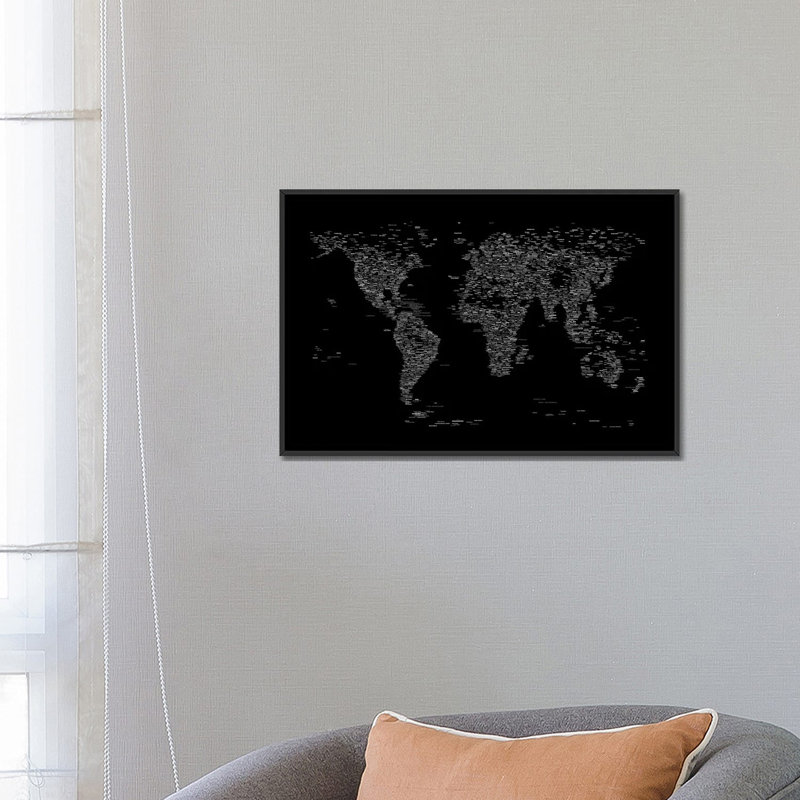 «Font World Map» par Michael Tompsett, impression sur toile tendue, Toile avec cadre noir, Pas de tapis