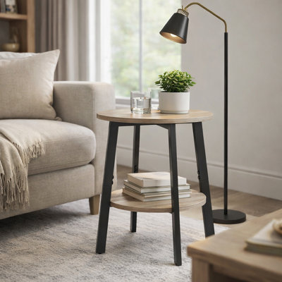 2-Tier Small Round End Table with Storage Shelf for Small Space