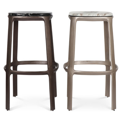 Marbelle - Alfie Marble Counter Stool - Toronto Sand/Antique Nickel Finish