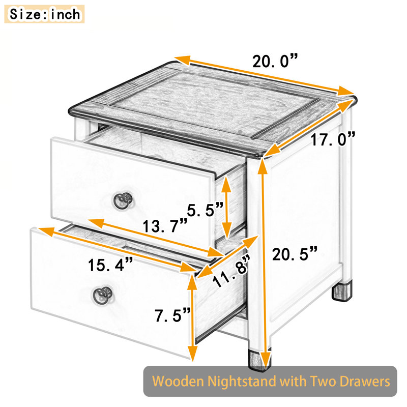 Abbegail 20'' W Nightstand, White/Gray