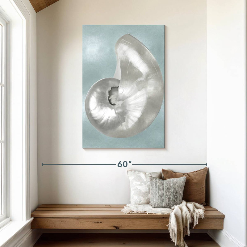 Aletra coquillage argenté sur bleu turquoise I, H 45 po x l 30 po