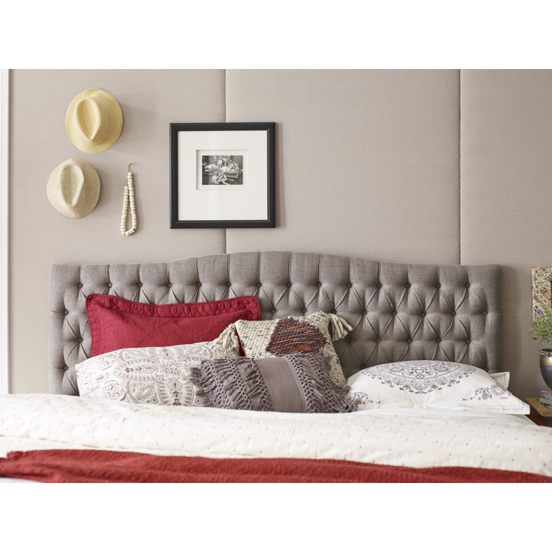 Elle Decor Celeste Tufted Upholstered Padded Headboard with Contemporary Button Tufting, Light Brown, Queen