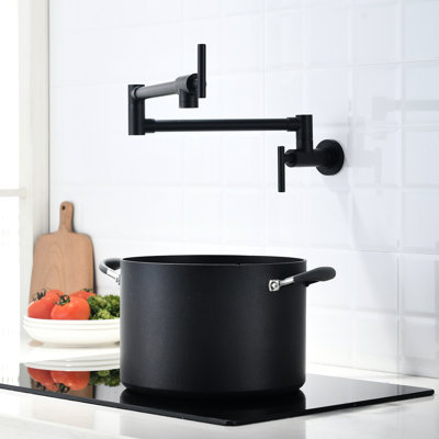 Robinet de remplissage de casserole noir - Fixation murale en laiton, à double articulation commerciale, extensible pour finition de cuisine avec double pivot