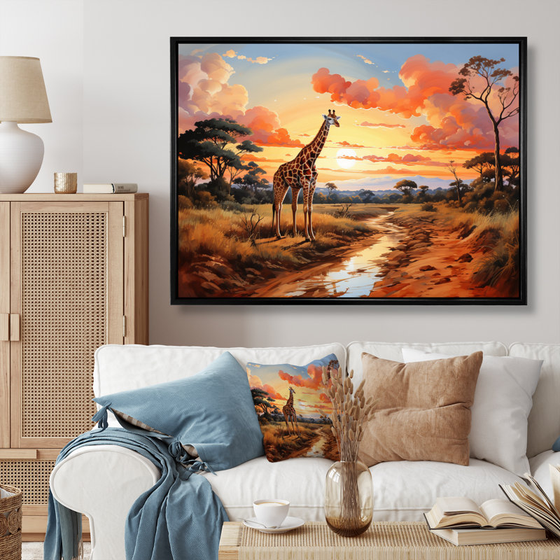 Girafes d'Afrique dans la savane II sur toile, H 24 po x l 32 po x P 1 po, Cadre flottant noir