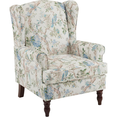 Floral Accent Chair – High Back Upholstered Armchair with Solid Legs, Single Sofa for Living Room, Bedroom, or Home Office, Red