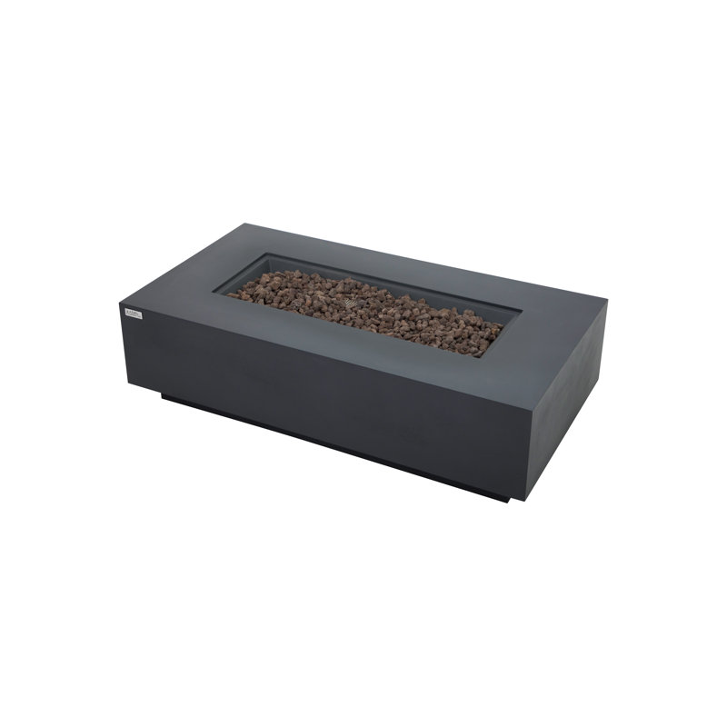 Madison 60" Rectangular Concrete Outdoor Fire Pit Table with Lava Rocks & Protective Cover, Gris foncé, Propane