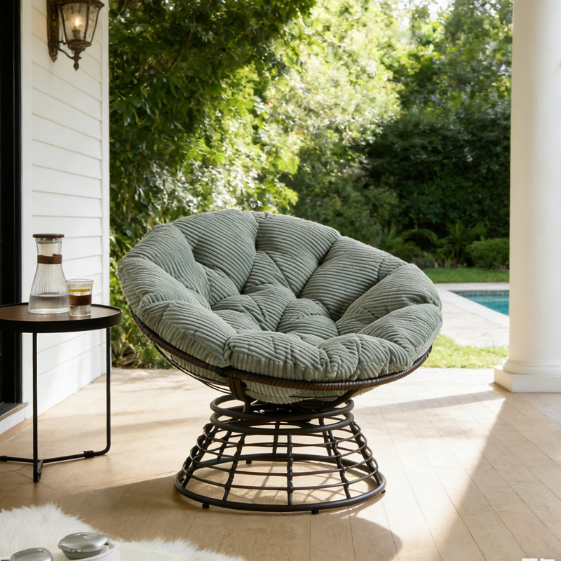 Outdoor 360° Swivel Rattan Chair With Cushion, Green