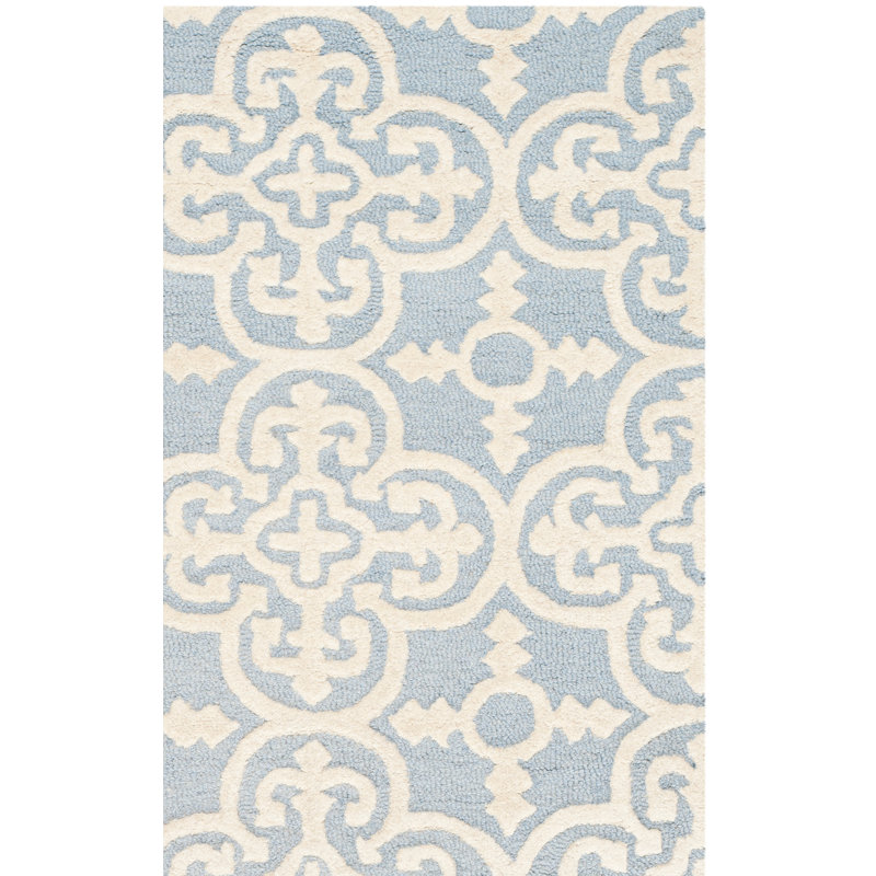 Tapis bleu clair / ivoire en laine touffeté à la main Ame, Rectangle 2 pi x 3 pi