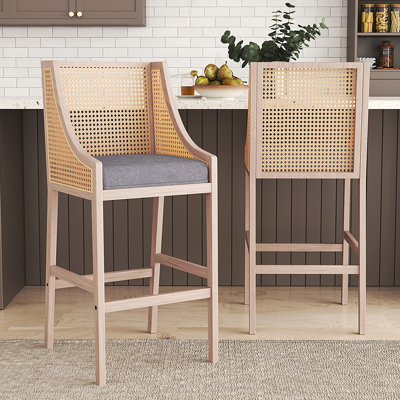 Upholstered Counter Stool with Solid Wood Frame
