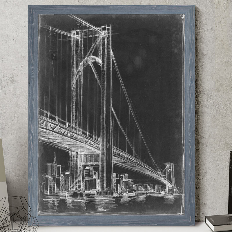 « suspension bridge blueprint i » par paul cezanne-image-cadre de dessin, Toile encadrée, gris, H 16 po x l 22 po x P 1 po