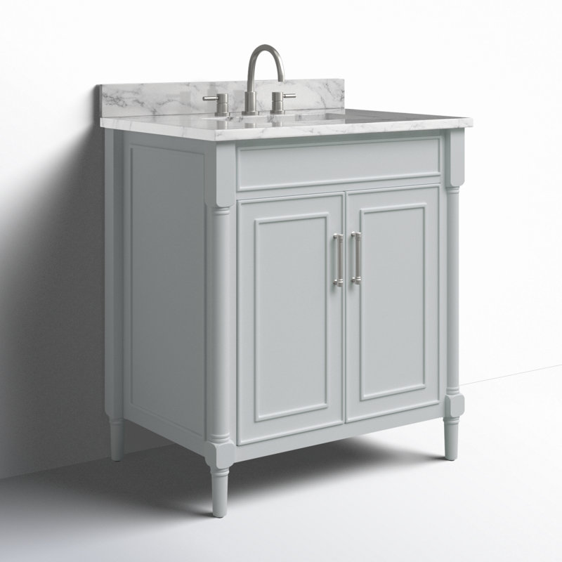Light Gray Freestanding Single Vanity with Carrara Marble Top