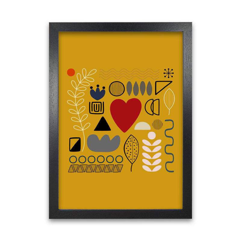Yellow Scandinavian Abstract Shapes Original - Print, Black Frame, 59cm H x 42cm W x 3cm D