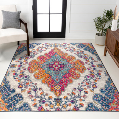 Tapis bleu / jaune / crème Lathan