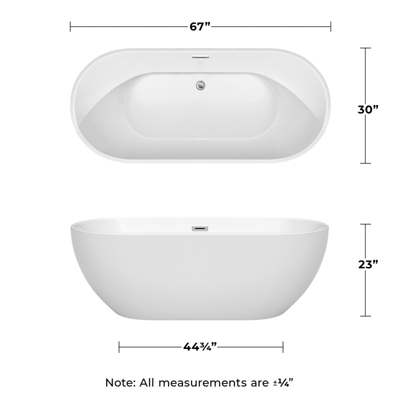 Brooklyn 67'' x 30'' Soaking Acrylic Bathtub, White/Polished Chrome 