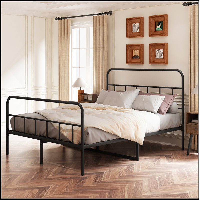 Structure de lit plateforme en métal robuste avec tête de lit élégante pour un sommeil paisible