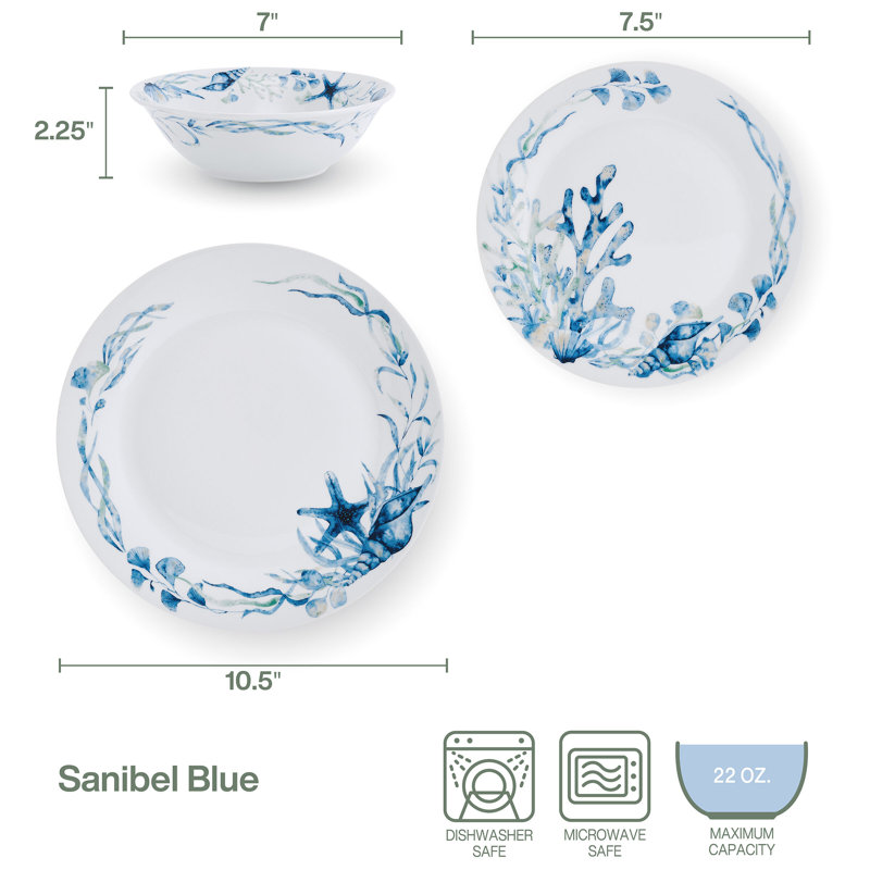 Fitz And Floyd Sanibel Blue 12-Piece Dinnerware Set, Service for 4