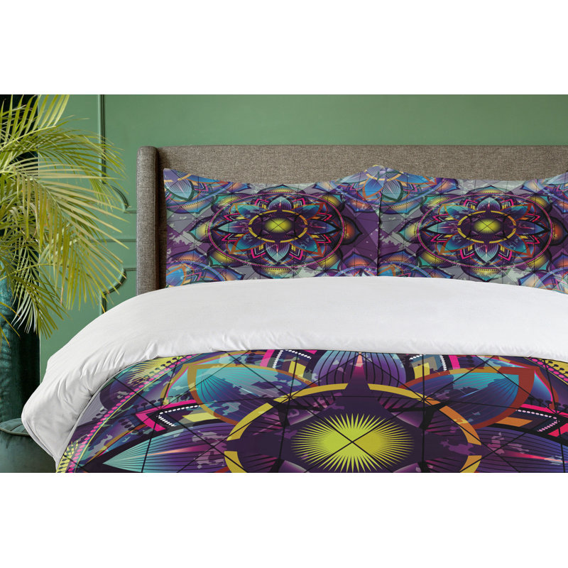 Queen Psychedelic Purple and Blue Microfiber Duvet Set