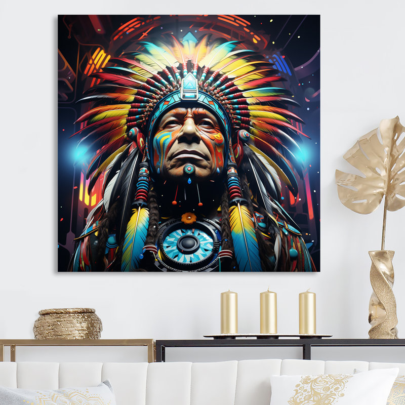 «Blue Native American Heritage myth» - art mural américain, Toile tendue, 36" H x 36" W