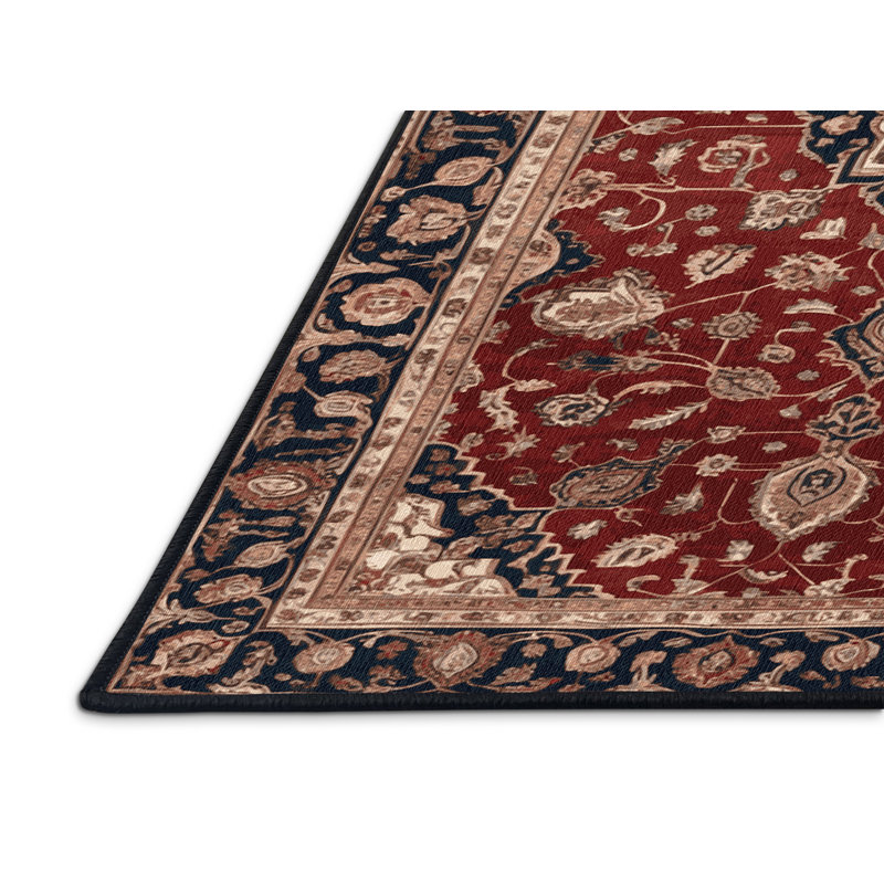Tapis persan noir lavable à la machine, Rond 3 pi