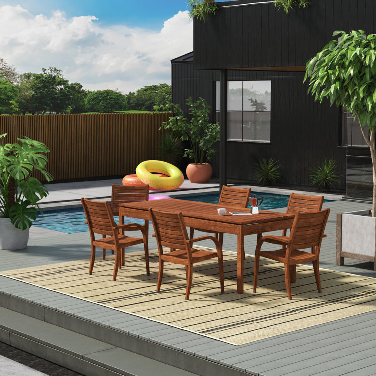 Anautica 6 - Person Wood Patio Dining Set with Rectangular Table