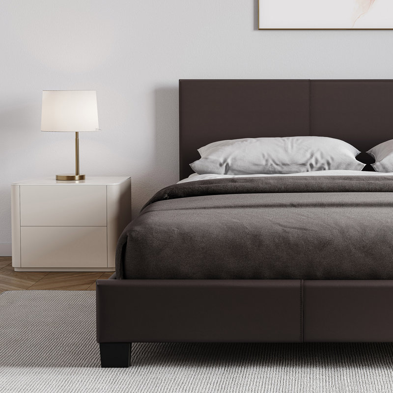 Scipio Upholstered Faux Leather Bed, UKFR Certified, Kingsize (5'), Brown