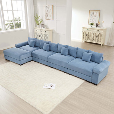 Causeuse modulaire surdimensionnée en velours côtelé 4 places avec 1 repose-pieds et coussins décoratifs pour le salon, la chambre à coucher
