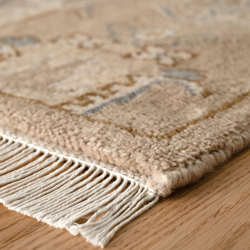 Ashby Hand Knotted Wool Oriental Area Rug in Taupe/Gray, Rectangle 6' x 9'