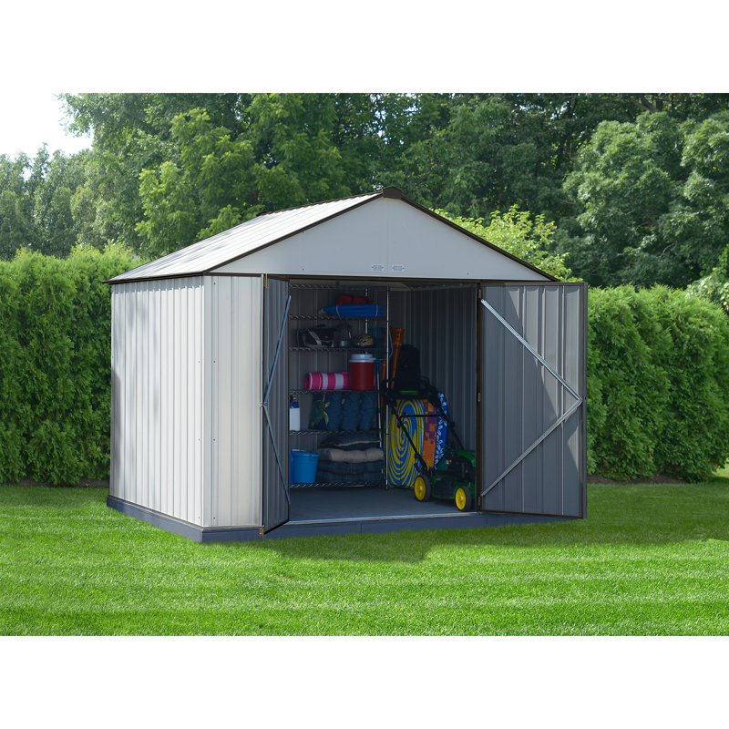 EZEE Shed Steel Storage 10 x 8 ft. Galvanized Extra High Gable, Cream/Charcoal