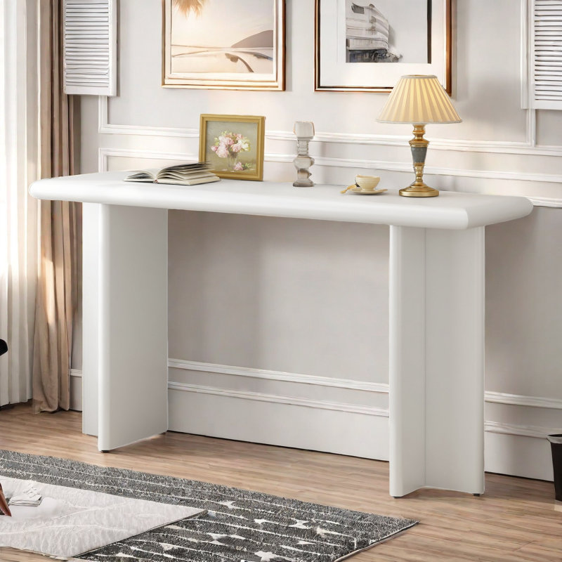 Console Table Modern Console Table With L-shaped Legs And Round Corners, White