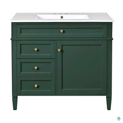 Meuble-lavabo simple 36 po avec lavabo supérieur, 2 tiroirs et tiroir escamotable