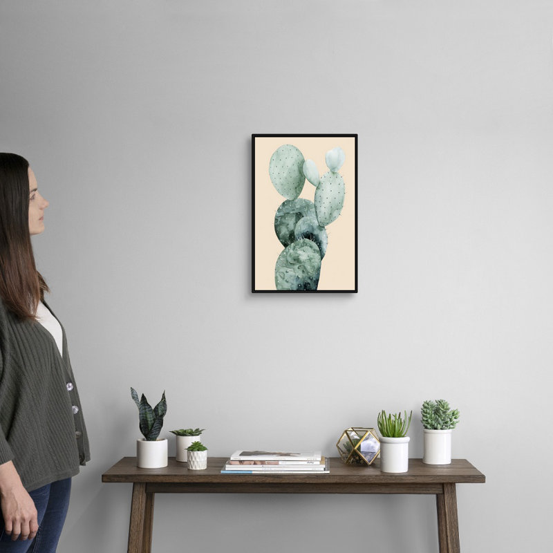 Cactus sur corail I - reproduction d'art sur toile, H 19,7 po x l 13,7 po x P 1,75 po, Cadre flottant noir