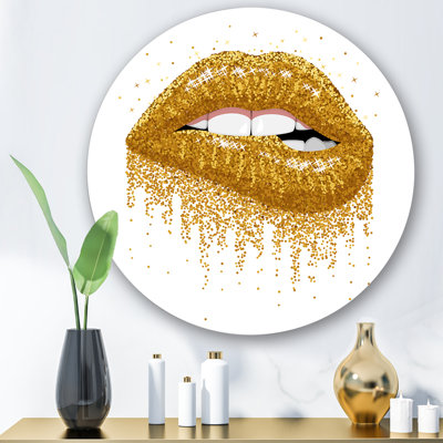 " Woman Lips With Glitter Gold Sparkles " Painting Print