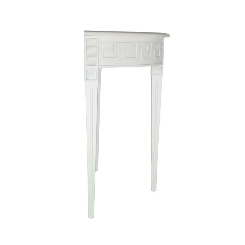 Athena Ivory Mango Wood Demilune Console Table with Greek Key Detail