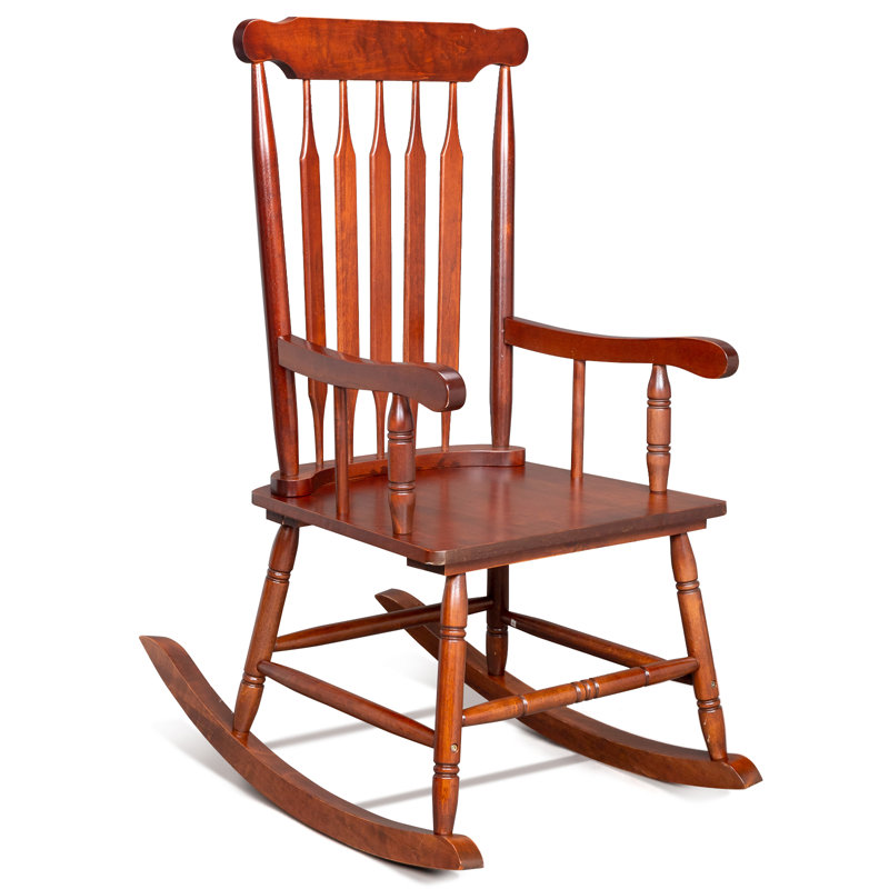 Brown Solid Wood Patio Rocking Chair with Arms