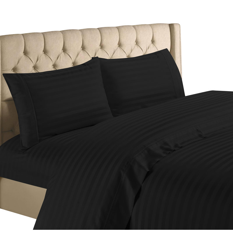 Ensemble de draps en mélange de coton 1200 fils Hampton, Noir, Ensemble de draps pour lit simple avec 1 taie d'or